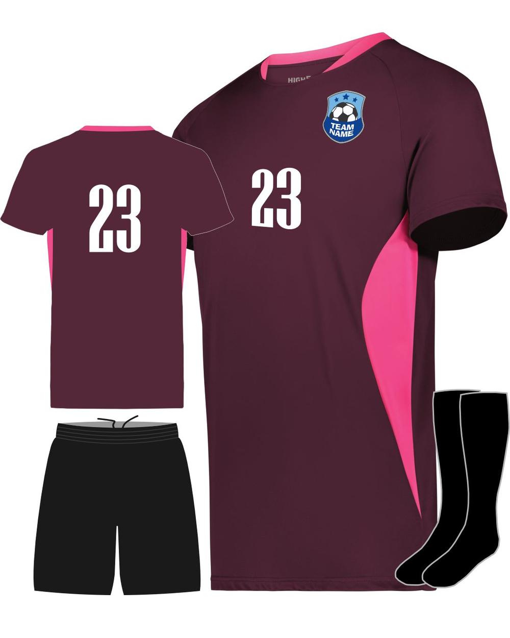 High 5 Octane Custom Soccer Uniform, color: Maroon/Power Pink