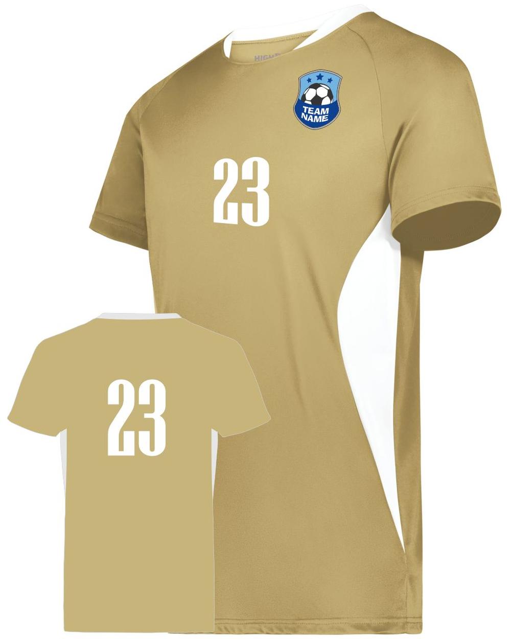 High 5 Octane Custom Soccer Jersey, color: Vegas Gold/White