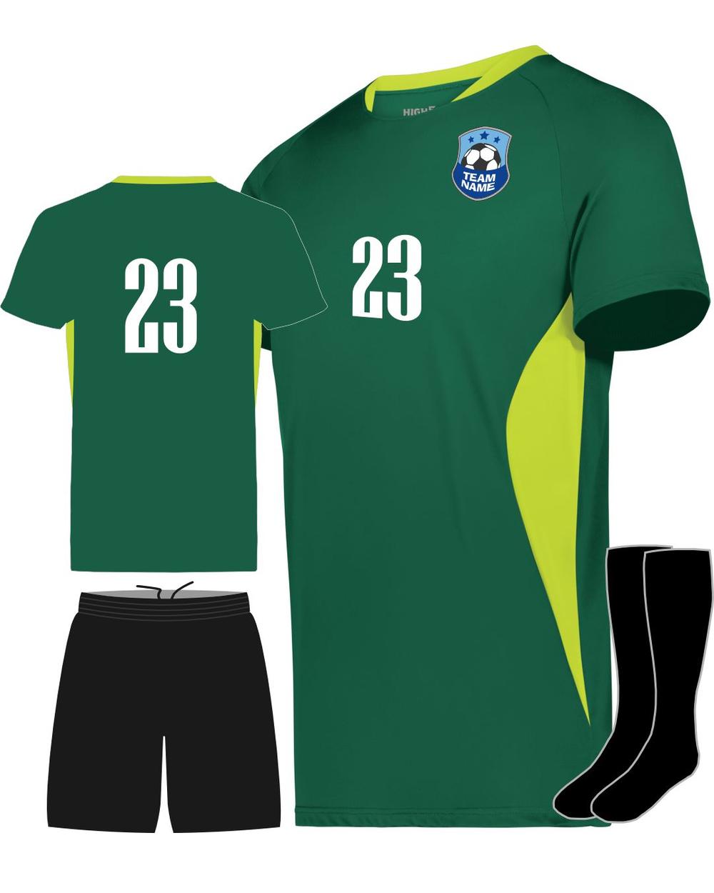 High 5 Youth Custom Soccer Uniform, color: Dark Green/Lime