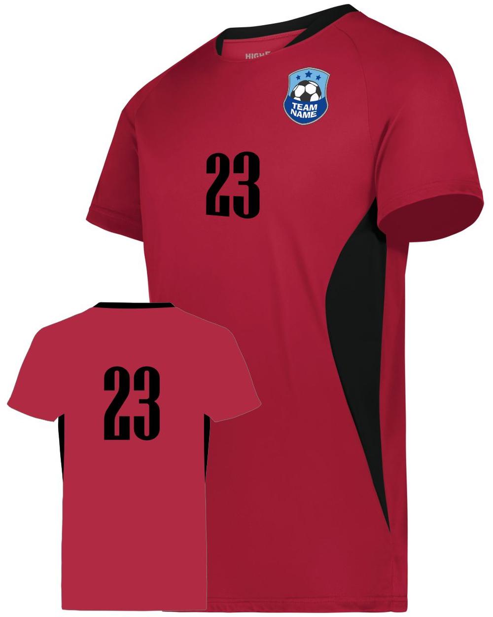 High 5 Octane Custom Soccer Jersey, color: Scarlet/Black