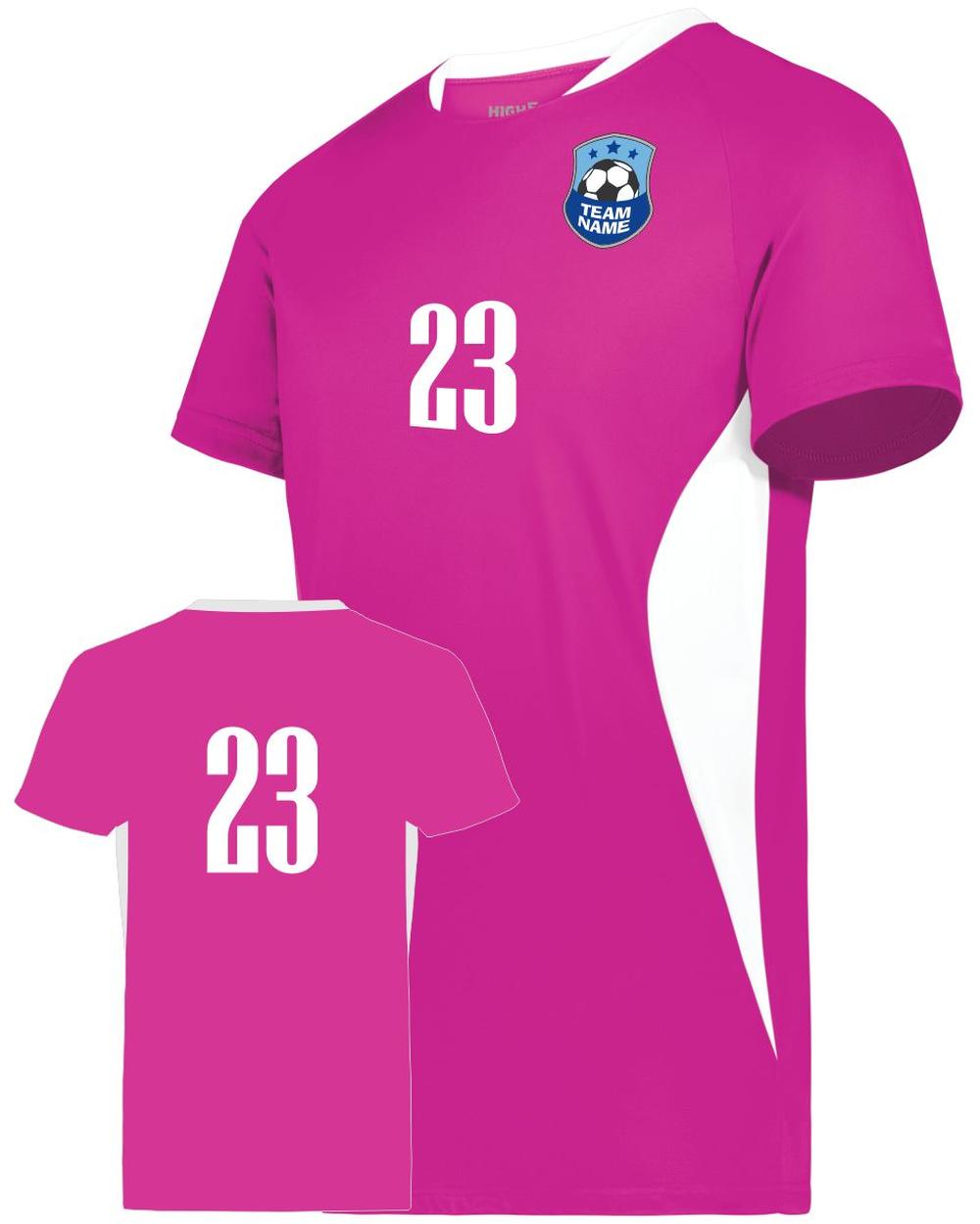 High 5 Youth Octane Custom Soccer Jersey, color: Power Pink/White