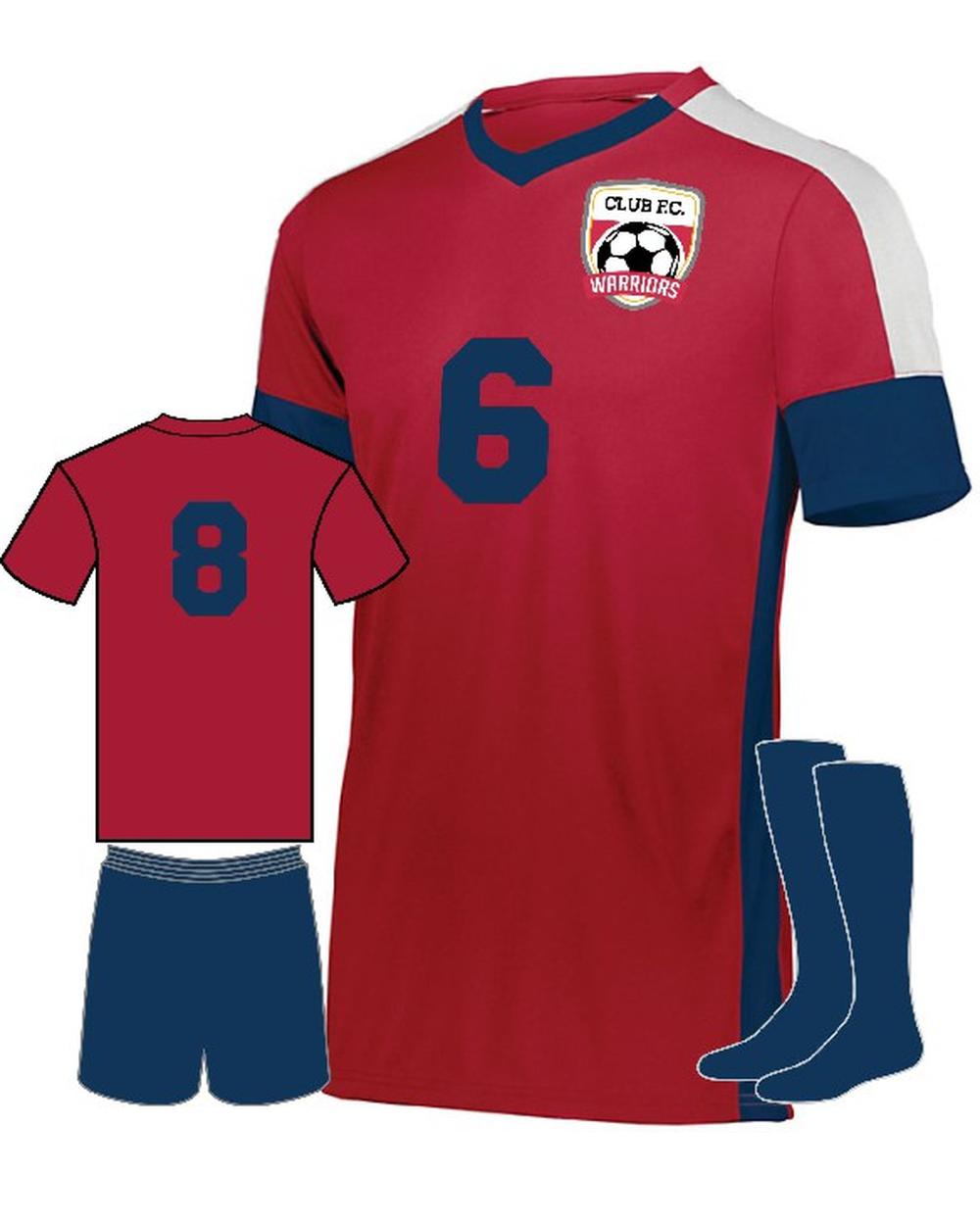 High 5 Wembley Custom Soccer Uniform, color: Scarlet/Navy/White