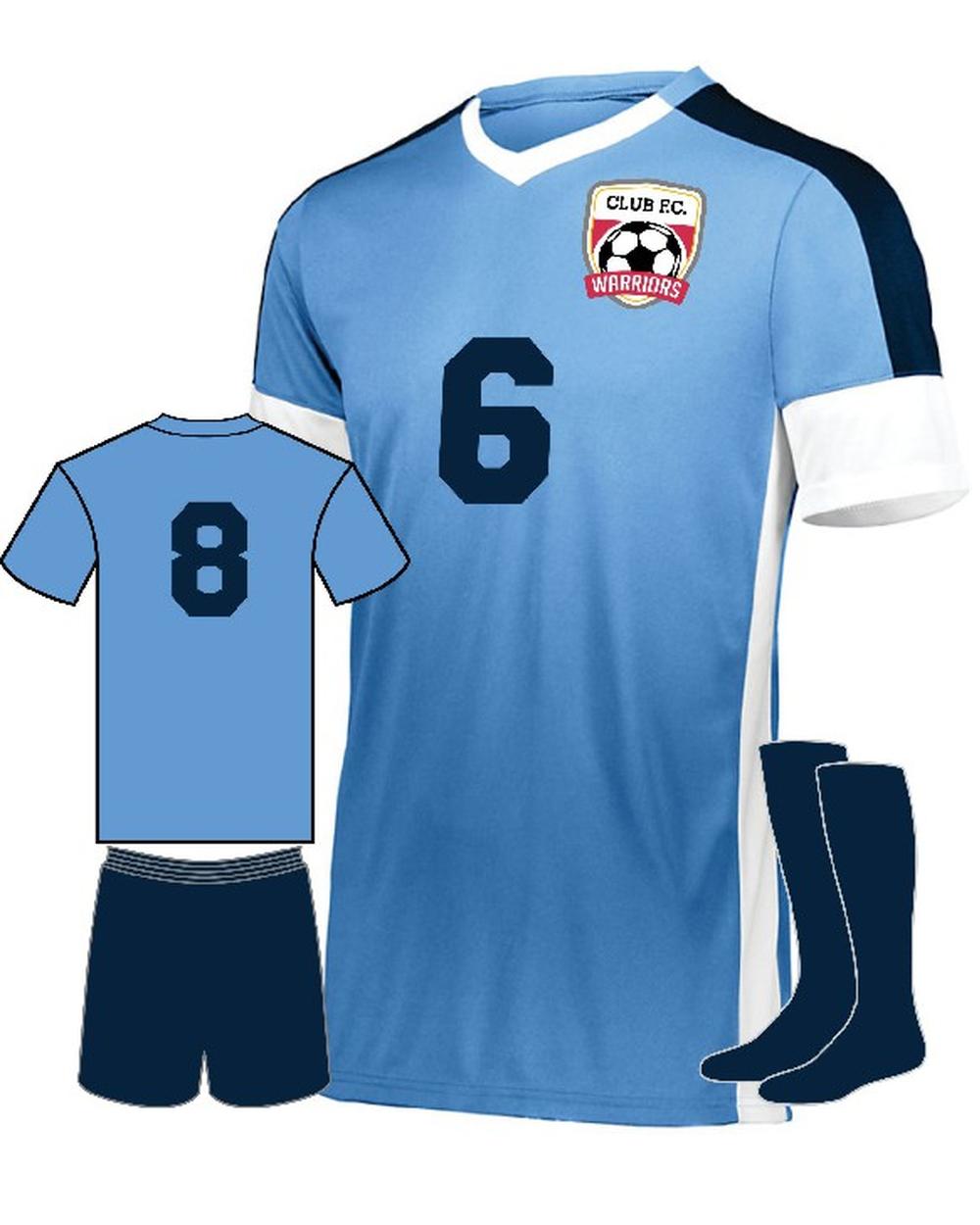 High 5 Wembley Custom Soccer Uniform, color: Columbia Blue/White/Navy