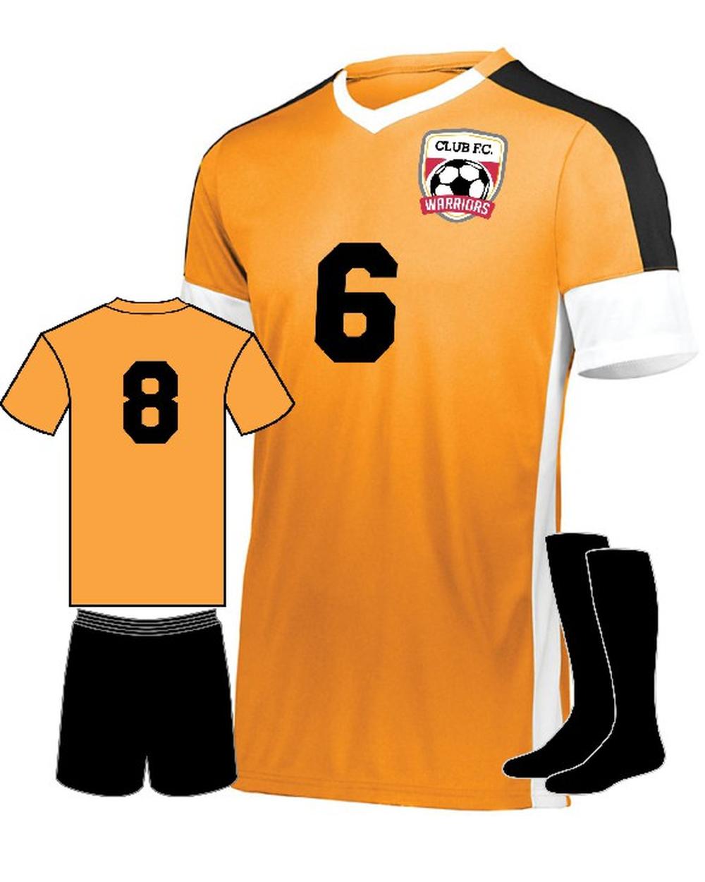 High 5 Men's Wembley Custom Soccer Uniform, color: Power Orange/White/Black