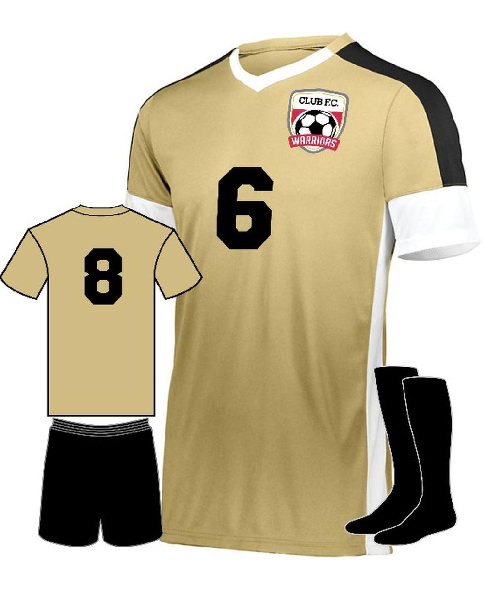 High 5 Youth Wembley Custom Soccer Uniform, color: Vegas Gold/White/Black