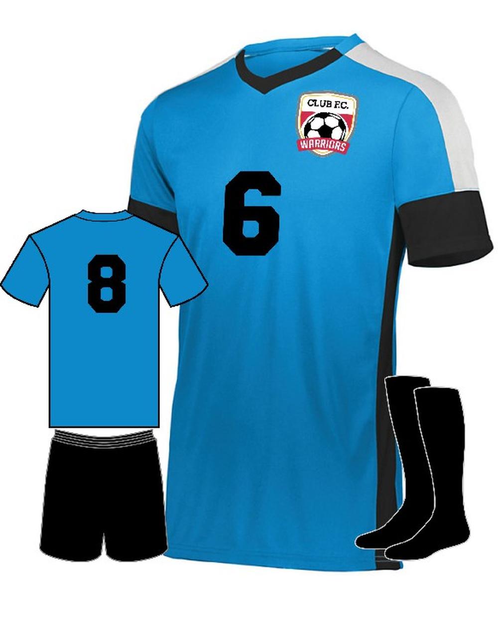 High 5 Youth Wembley Custom Soccer Uniform, color: Power Blue/Black/White