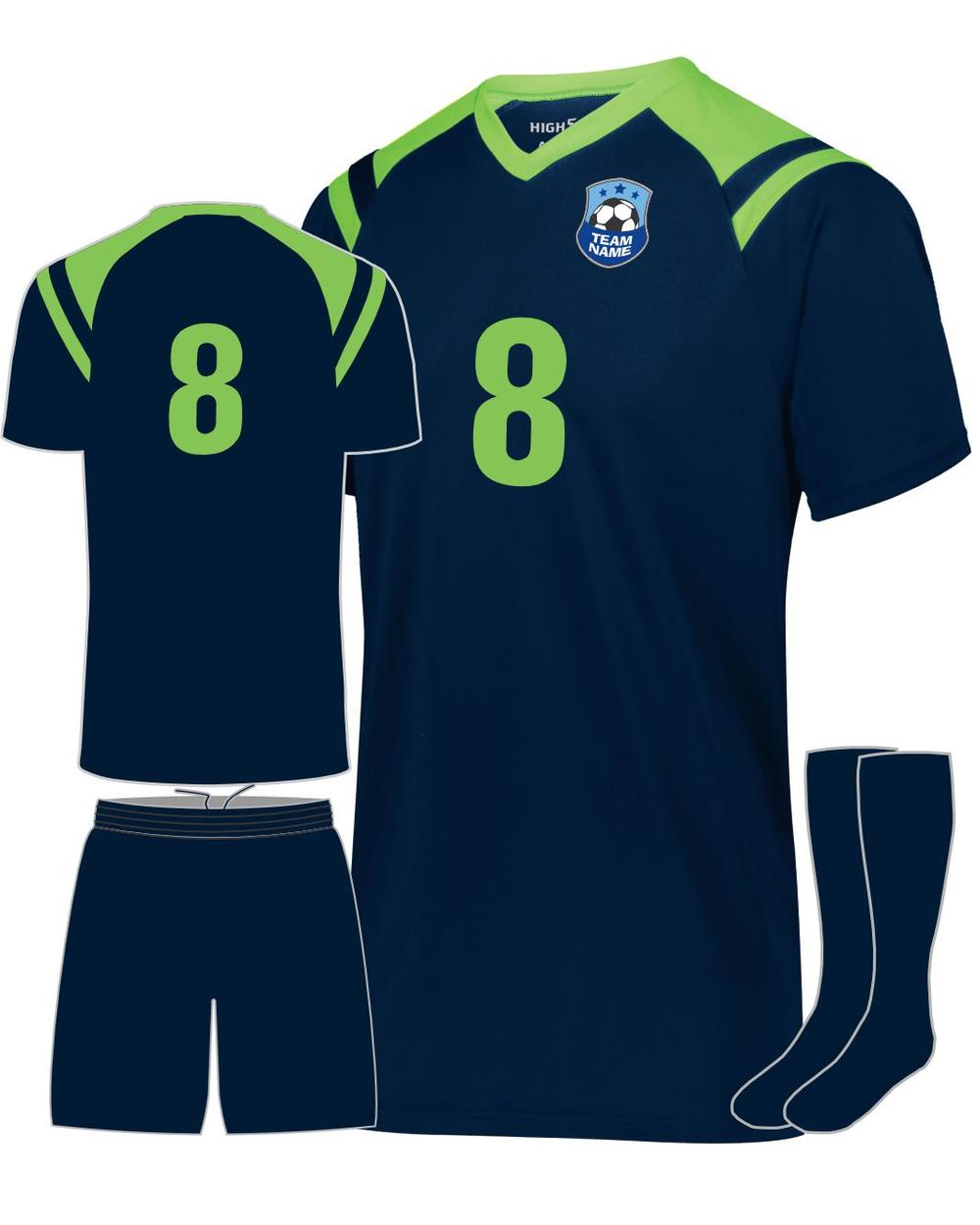High 5 Men's Sheffield Custom Soccer Uniform, color: Navy/Lime