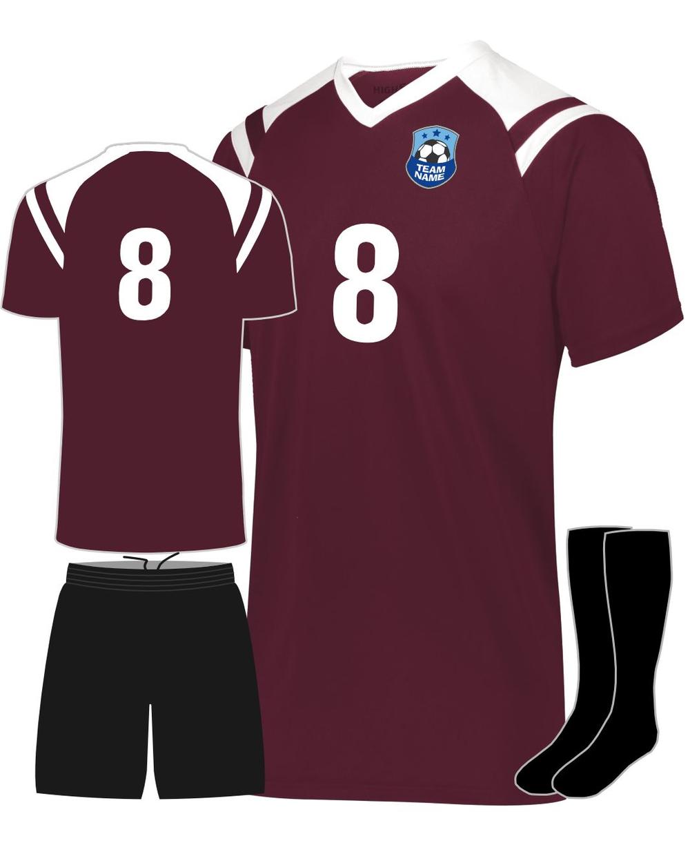 High 5 Youth Sheffield Custom Soccer Uniform, color: Maroon/White