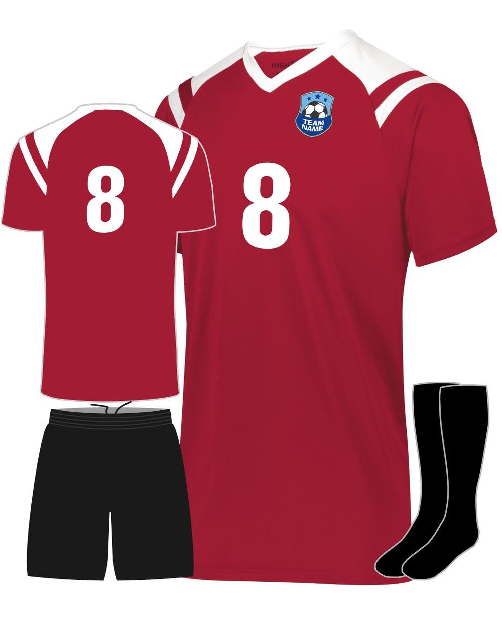 High 5 Youth Sheffield Custom Soccer Uniform, color: Scarlet/White