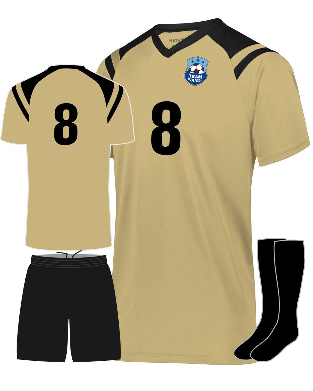 High 5 Sheffield Custom Soccer Uniform, color: Vegas Gold/Black