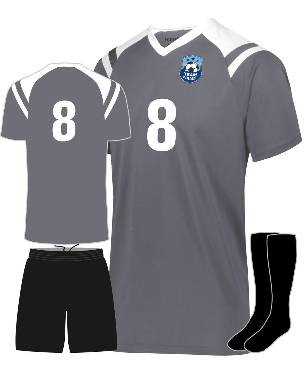 High 5 Youth Sheffield Custom Soccer Uniform, color: Graphite/White