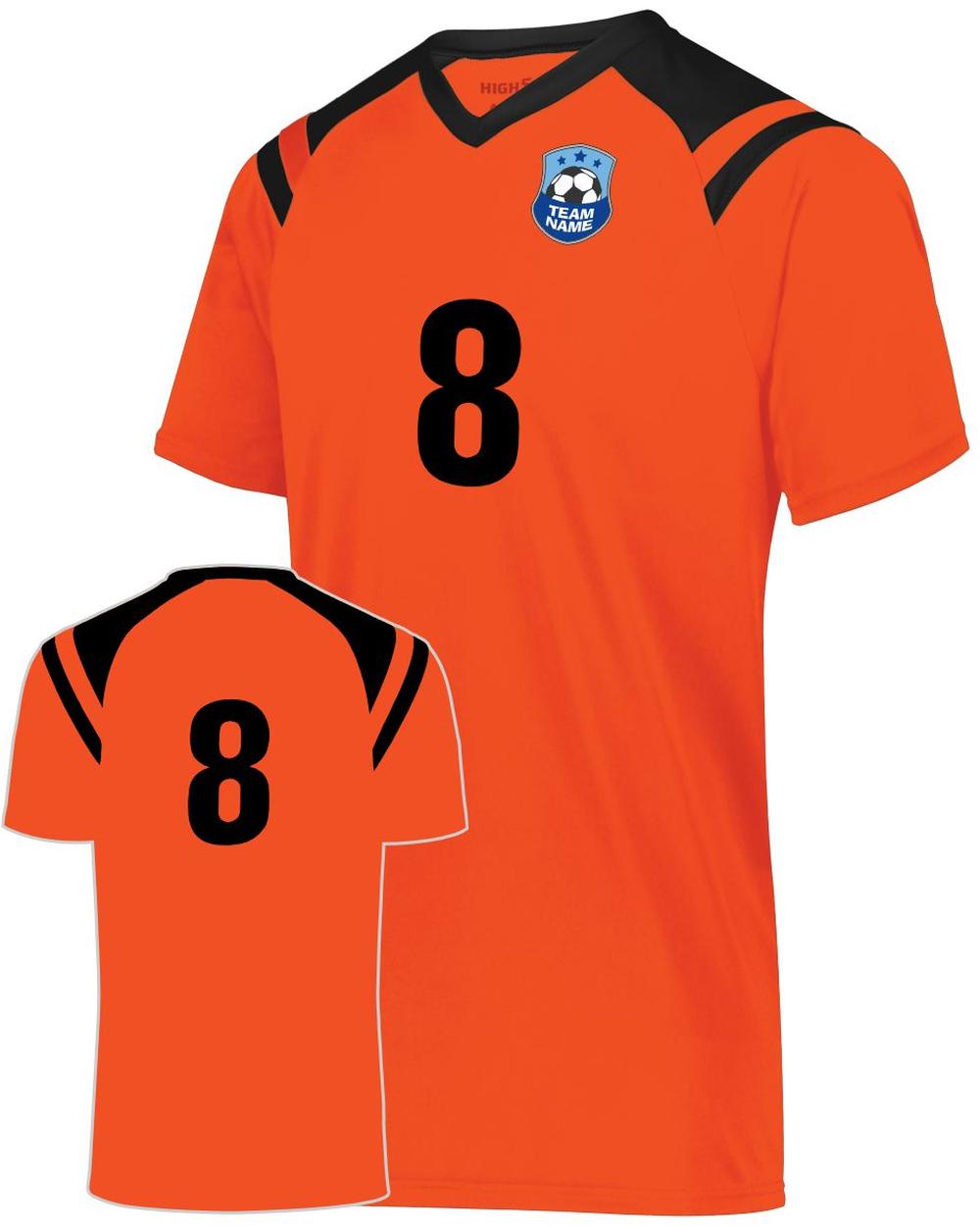 High 5 Sheffield Custom Soccer Jersey, color: Electric Orange/Black