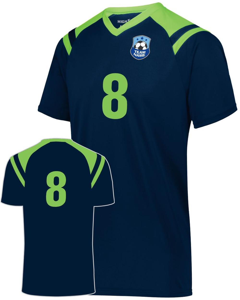 High 5 Youth Custom Soccer Jersey, color: Navy/Lime