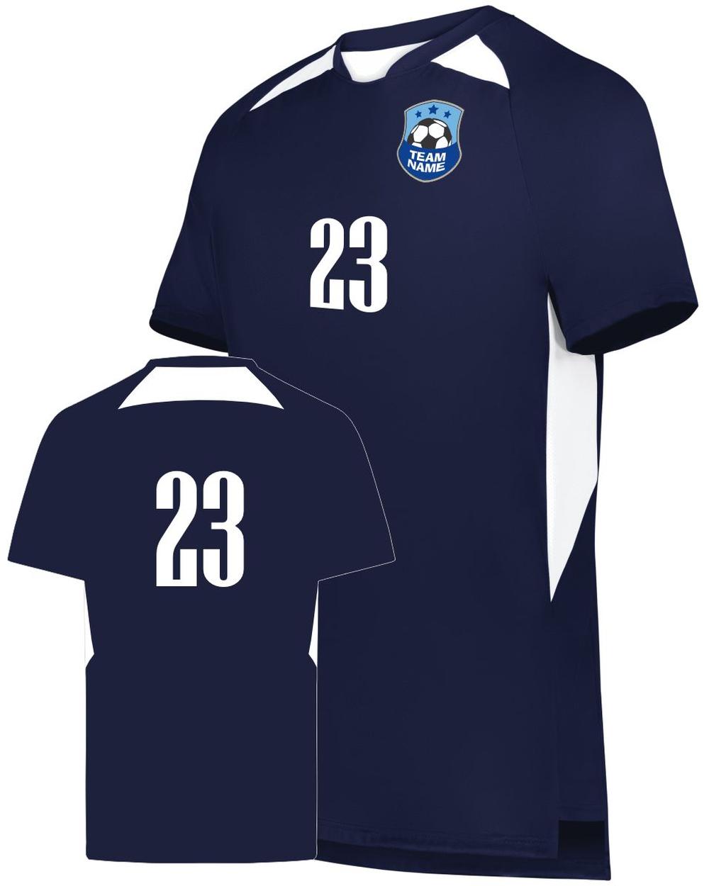 High 5 Youth Hawk Evolution Custom Soccer Jersey, color: Navy/White