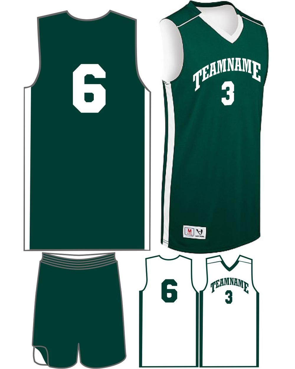 High 5 Youth Custom Competition Reversible Basketball Uniform, color: Forest/White