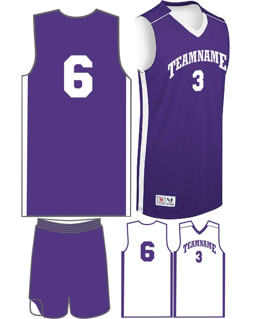 High 5 Youth Custom Competition Reversible Basketball Uniform, color: Purple/White