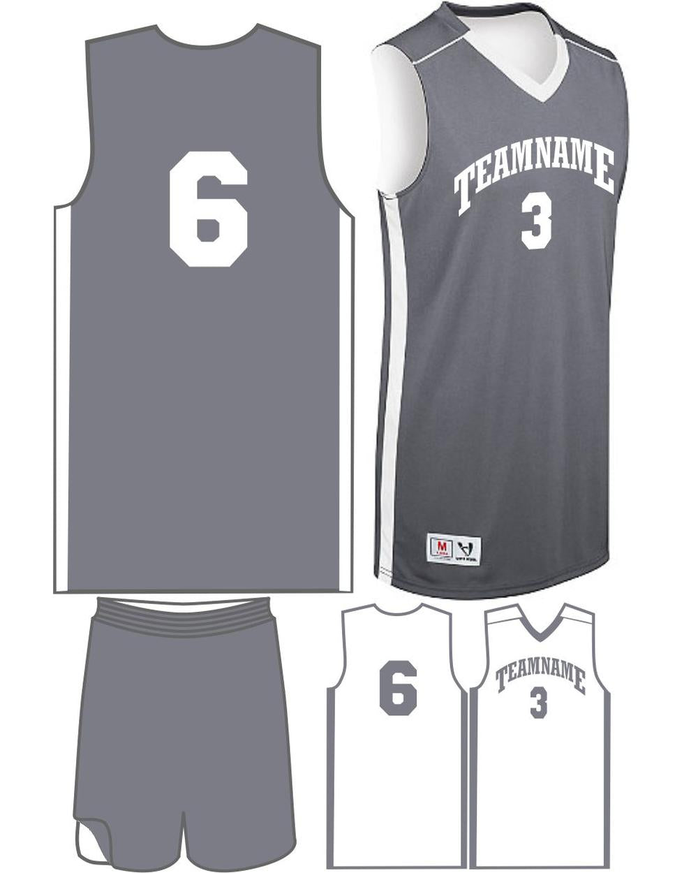 High 5 Youth Custom Competition Reversible Basketball Uniform, color: Graphite/White