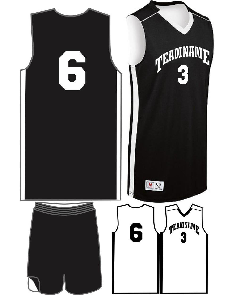 High 5 Youth Custom Competition Reversible Basketball Uniform, color: Black/White
