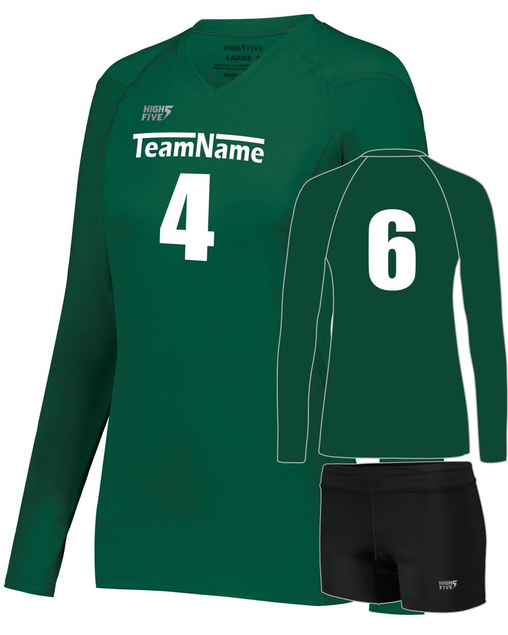 High 5 TruHit L/S Custom Volleyball Uniform, color: Forest