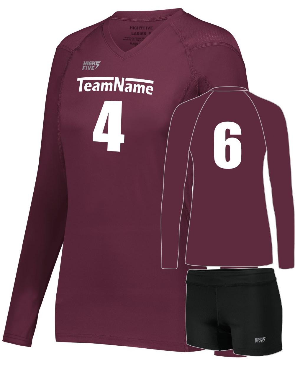 High 5 Women's TruHit L/S Custom Volleyball Uniform, color: Maroon