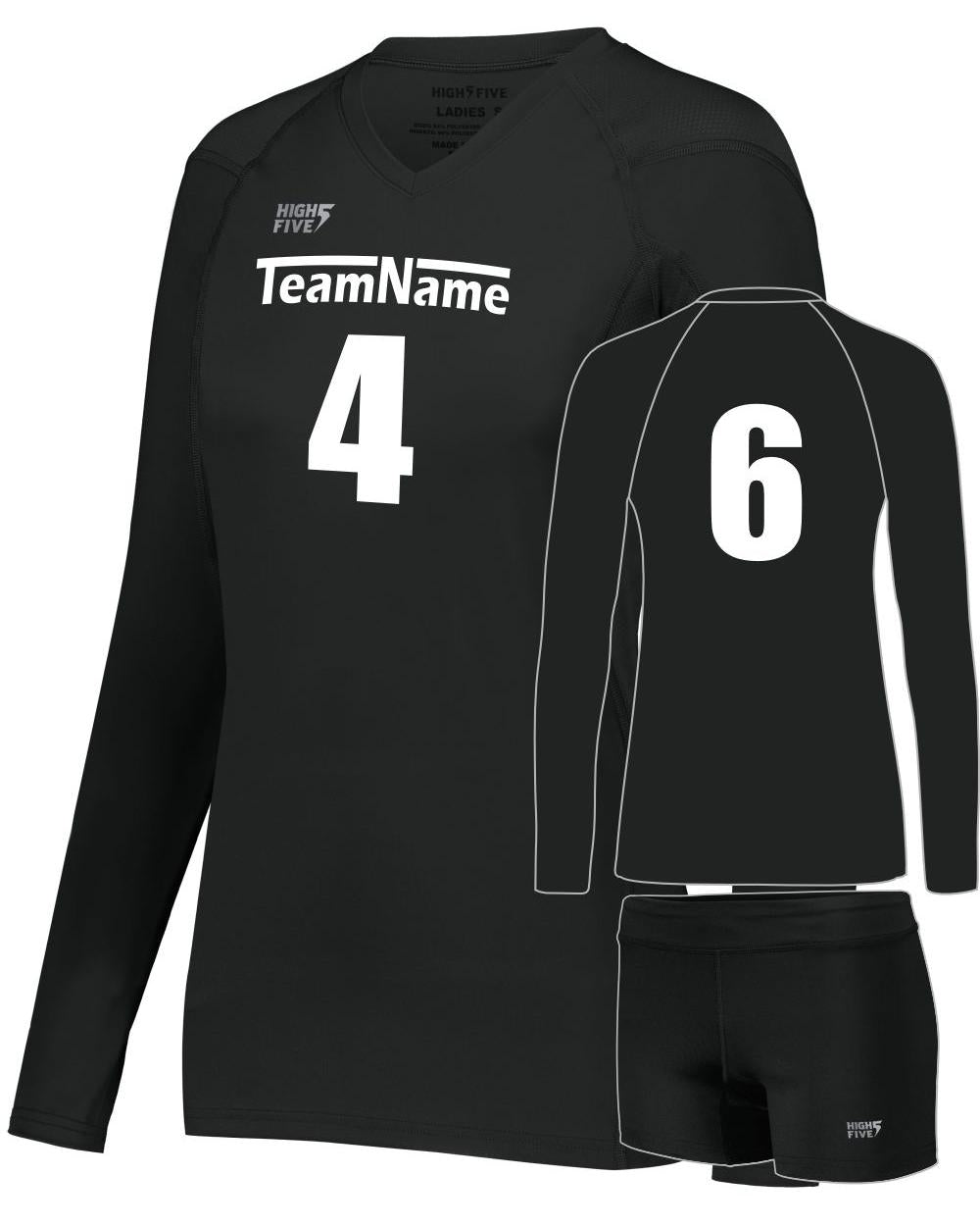High 5 TruHit L/S Custom Volleyball Uniform, color: Black