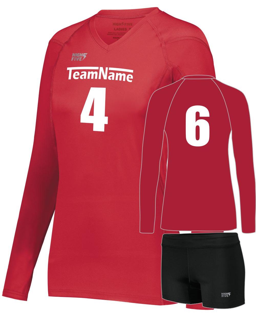 High 5 Women's TruHit L/S Custom Volleyball Uniform, color: Scarlet