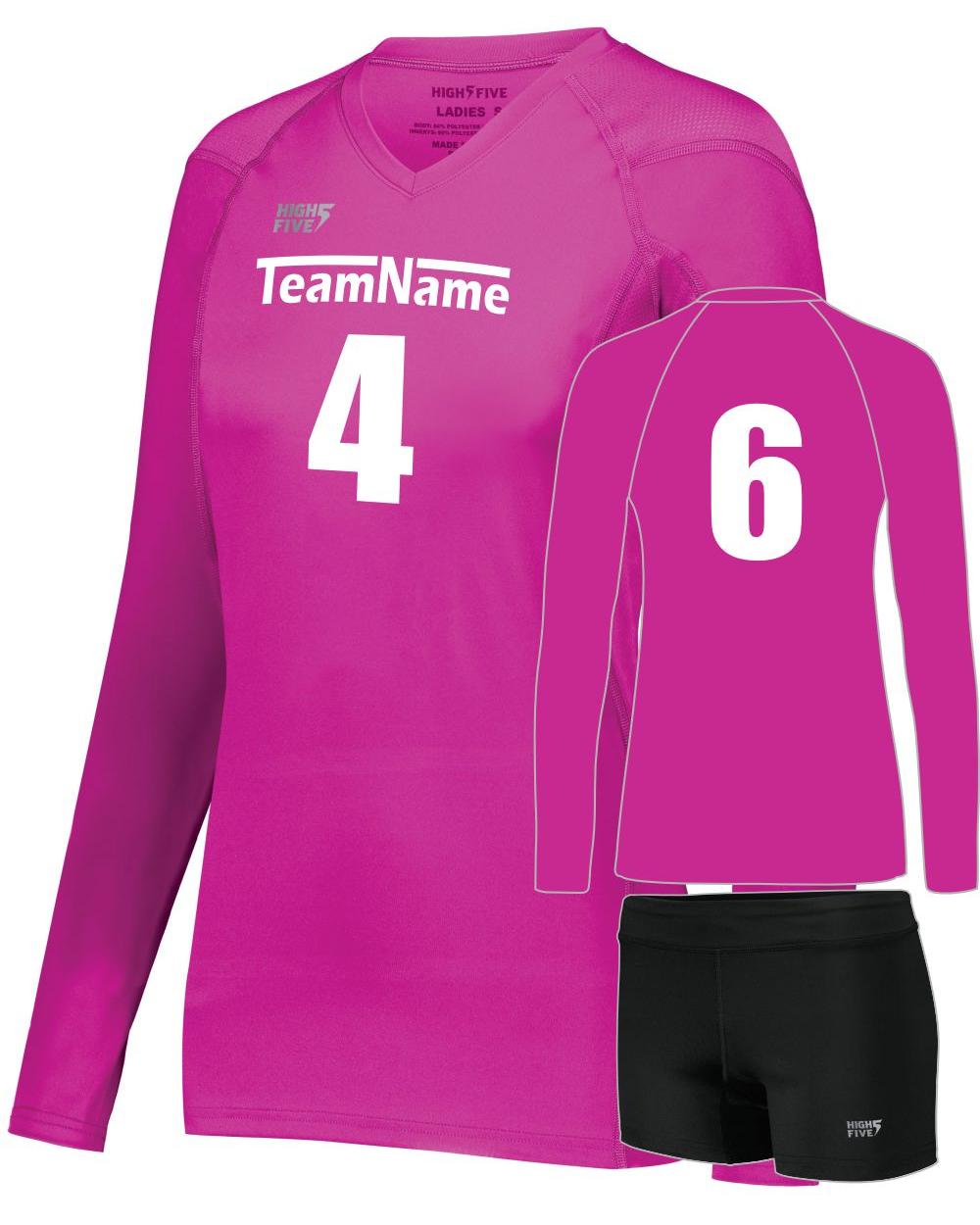 High 5 TruHit L/S Custom Volleyball Uniform, color: Power Pink