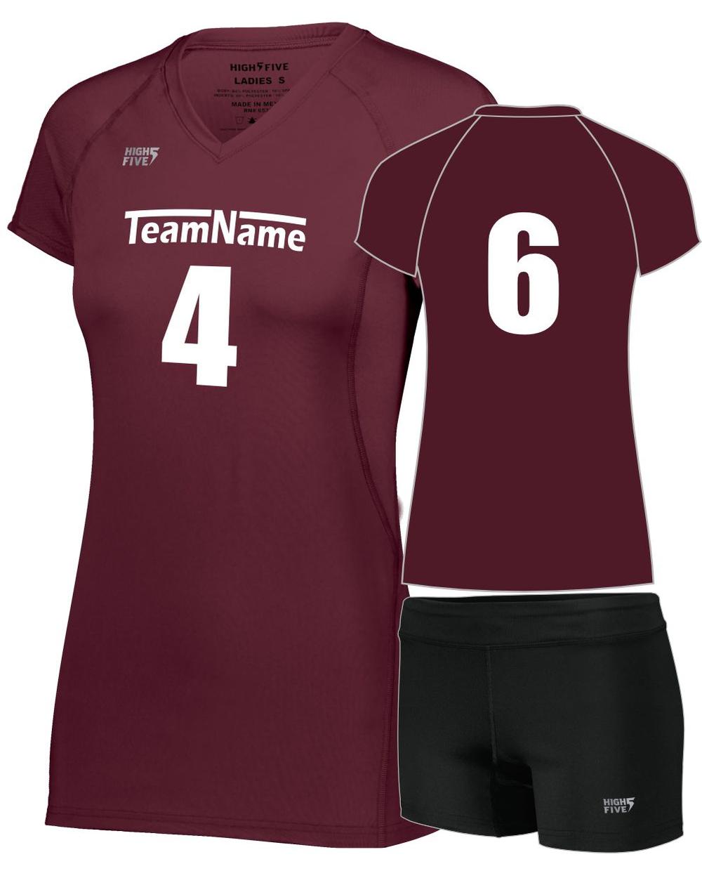 High 5 Girls TruHit Custom Volleyball Uniform, color: Maroon