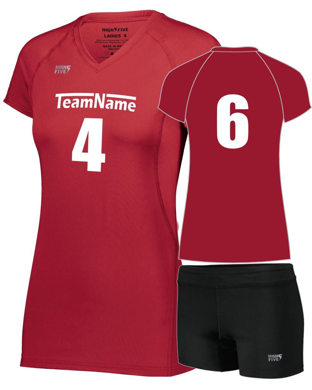 High 5 Girls TruHit Custom Volleyball Uniform, color: Scarlet