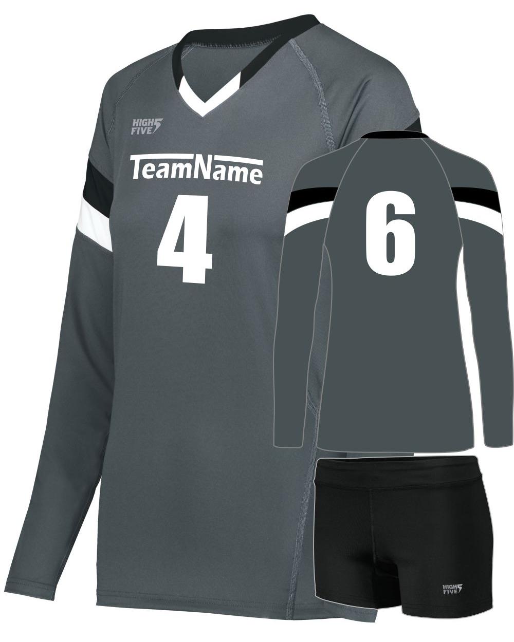 High 5 Women's TruHit Tri-Color L/S Custom Volleyball Uniform, color: Graphite/Black/White