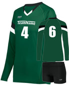 High 5 TruHit Tri-Color L/S Custom Volleyball Uniform, color: Dark Green/Black/White