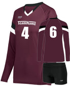 High 5 TruHit Tri-Color L/S Custom Volleyball Uniform, color: Maroon/Black/White