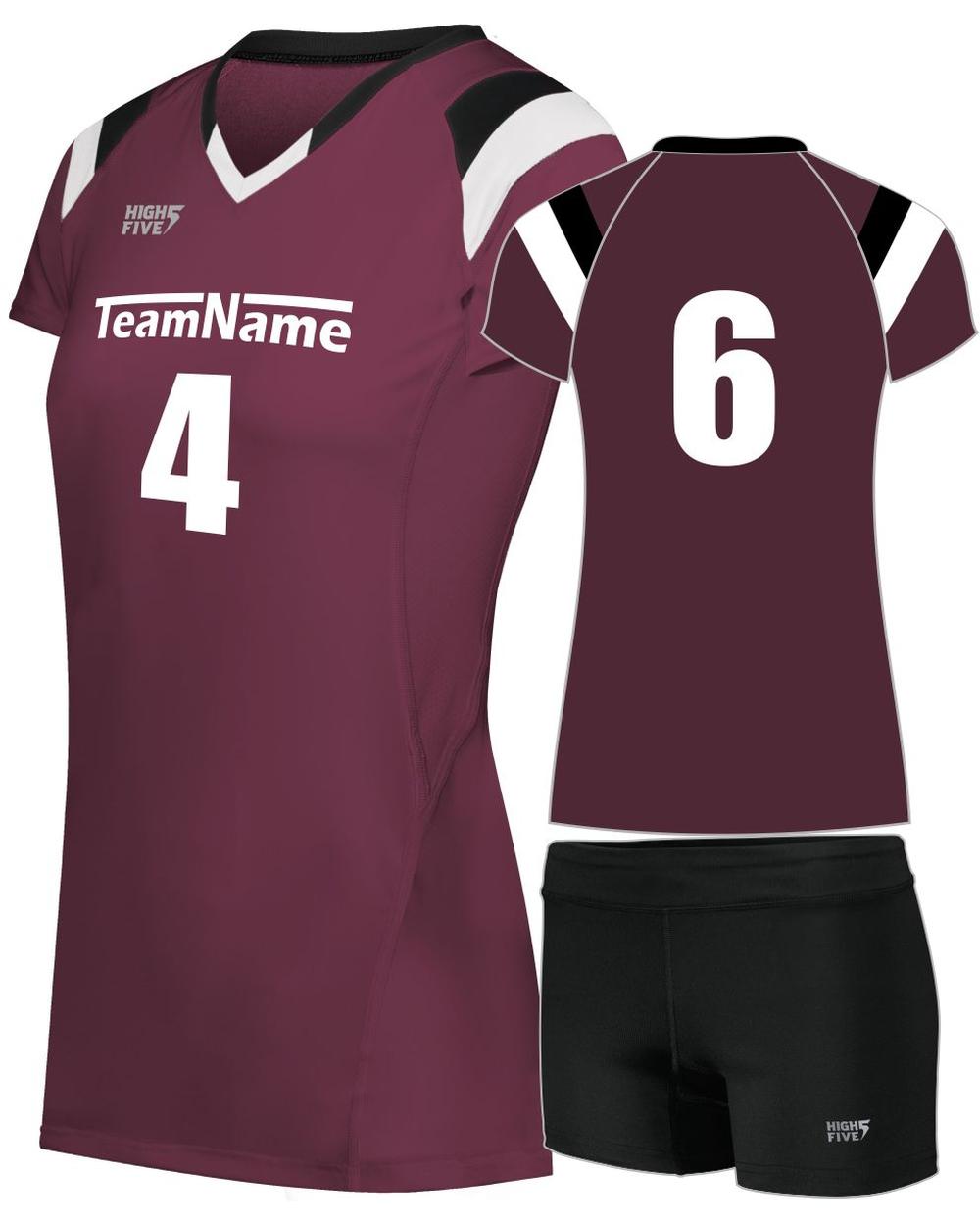 High 5 Women's TruHit Tri-Color Custom Volleyball Uniform, color: Maroon/Black/White