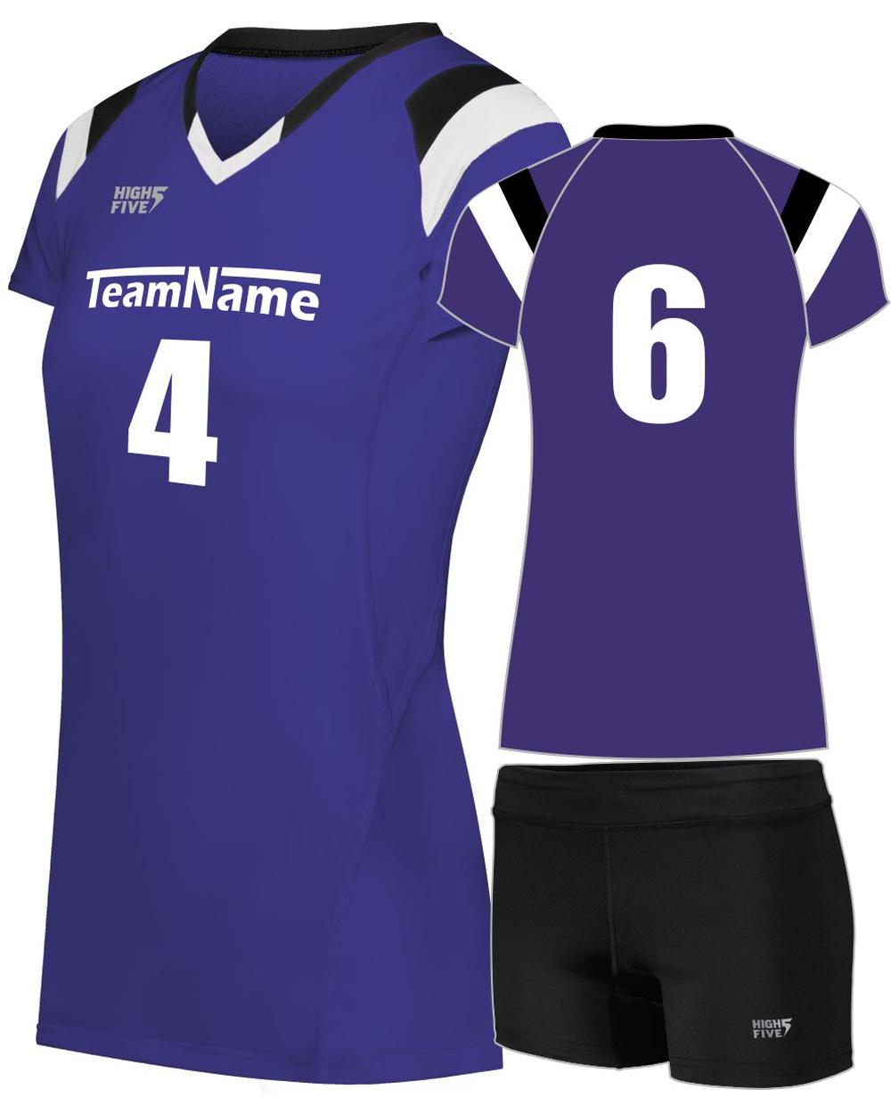 High 5 Women's TruHit Tri-Color Custom Volleyball Uniform, color: Purple/Black/White