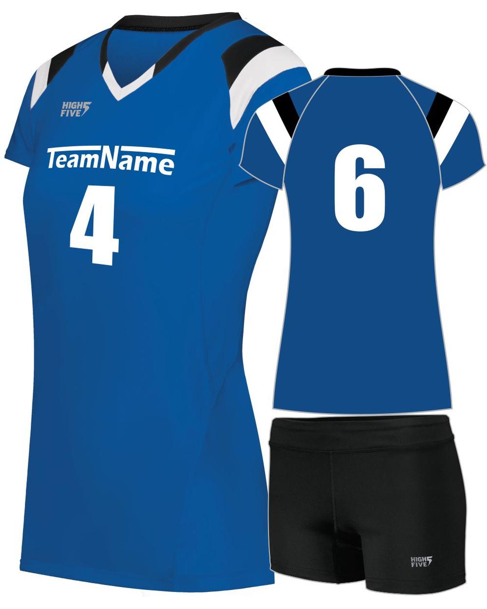 High 5 Women's TruHit Tri-Color Custom Volleyball Uniform, color: Royal/Black/White
