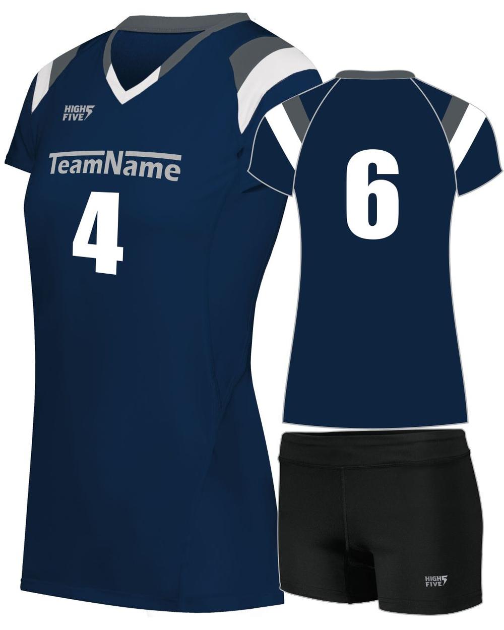 High 5 Women's TruHit Tri-Color Custom Volleyball Uniform, color: Navy/Graphite/White