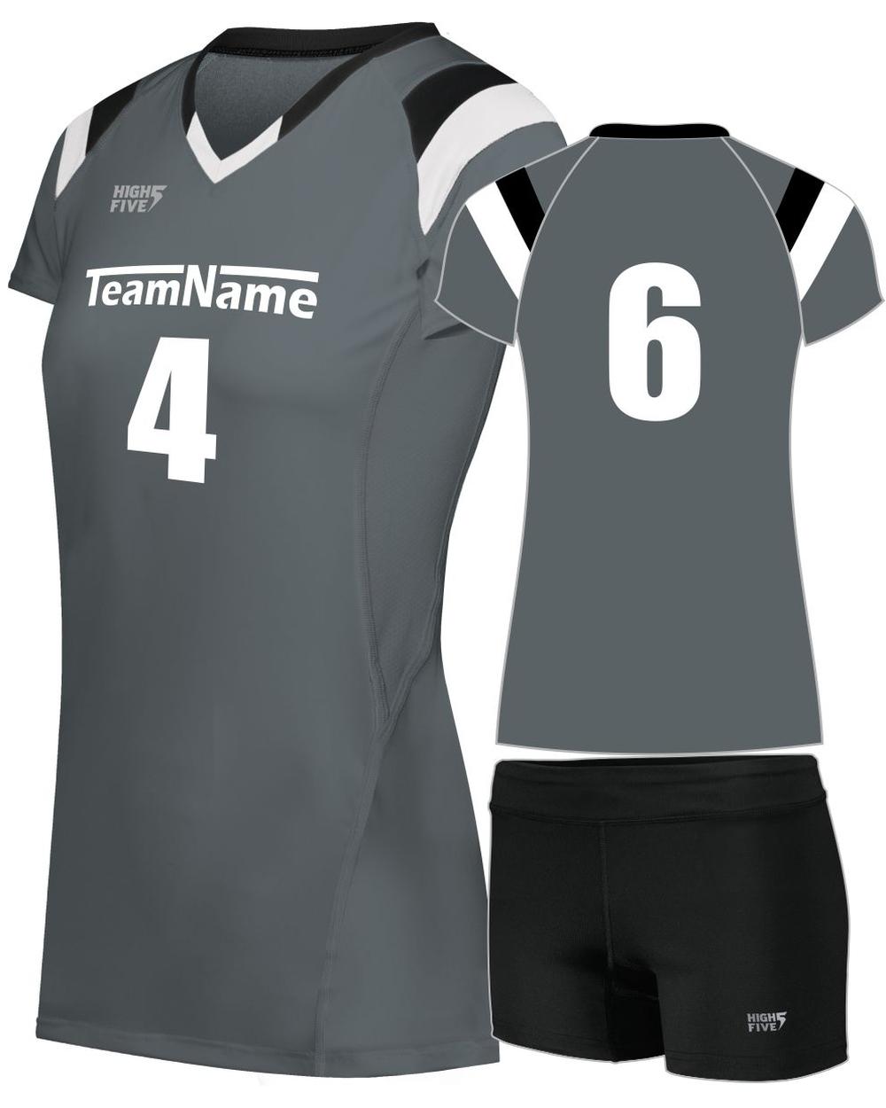 High 5 Women's TruHit Tri-Color Custom Volleyball Uniform, color: Graphite/Black/White