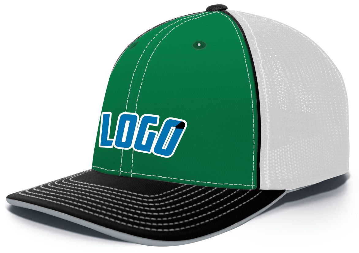 404MWL Unisex Trucker FlexFit MeshBack Custom Cap, color: Kelly/White/Black