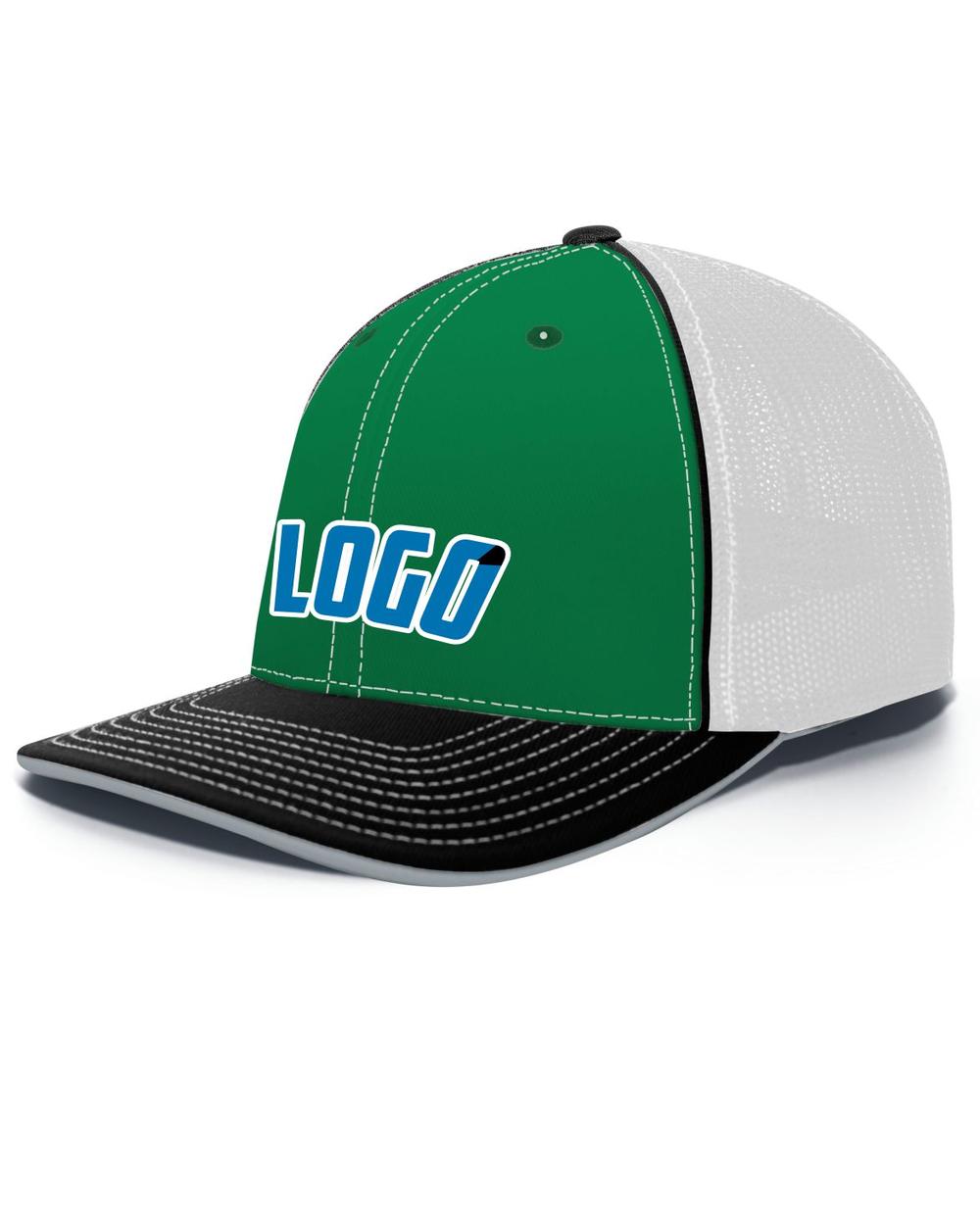 Pacific Trucker FlexFit MeshBack Custom Cap, color: Kelly/White/Black