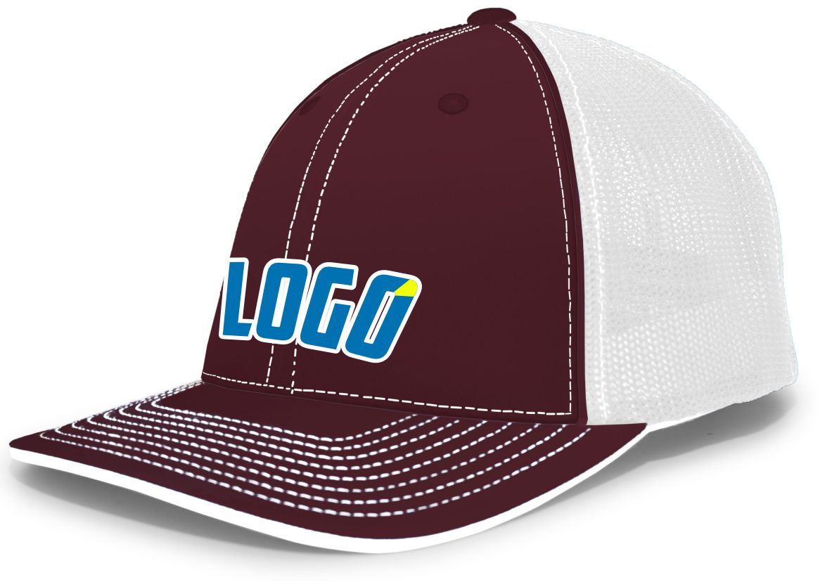 404MWL Unisex Trucker FlexFit MeshBack Custom Cap, color: Maroon/White