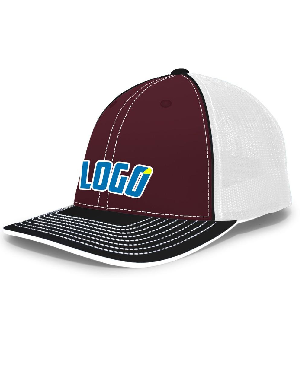 Pacific Trucker FlexFit MeshBack Custom Cap, color: Maroon/White/Black