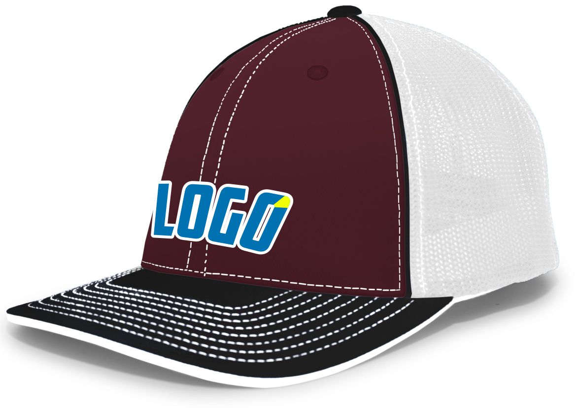 404MWL Unisex Trucker FlexFit MeshBack Custom Cap, color: Maroon/White/Black
