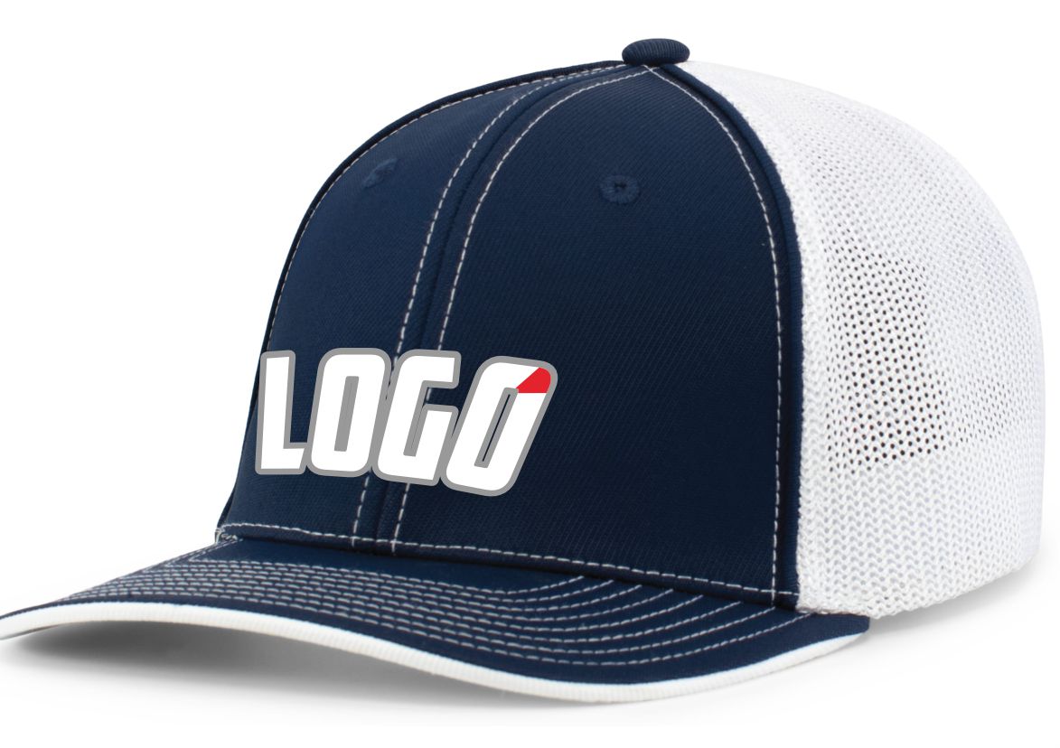 404MWL Unisex Trucker FlexFit MeshBack Custom Cap, color: Navy/White