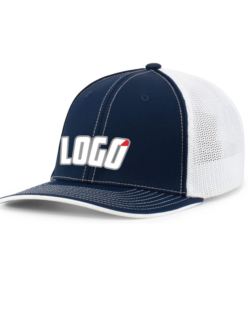 Pacific Trucker FlexFit MeshBack Custom Cap, color: Navy/White