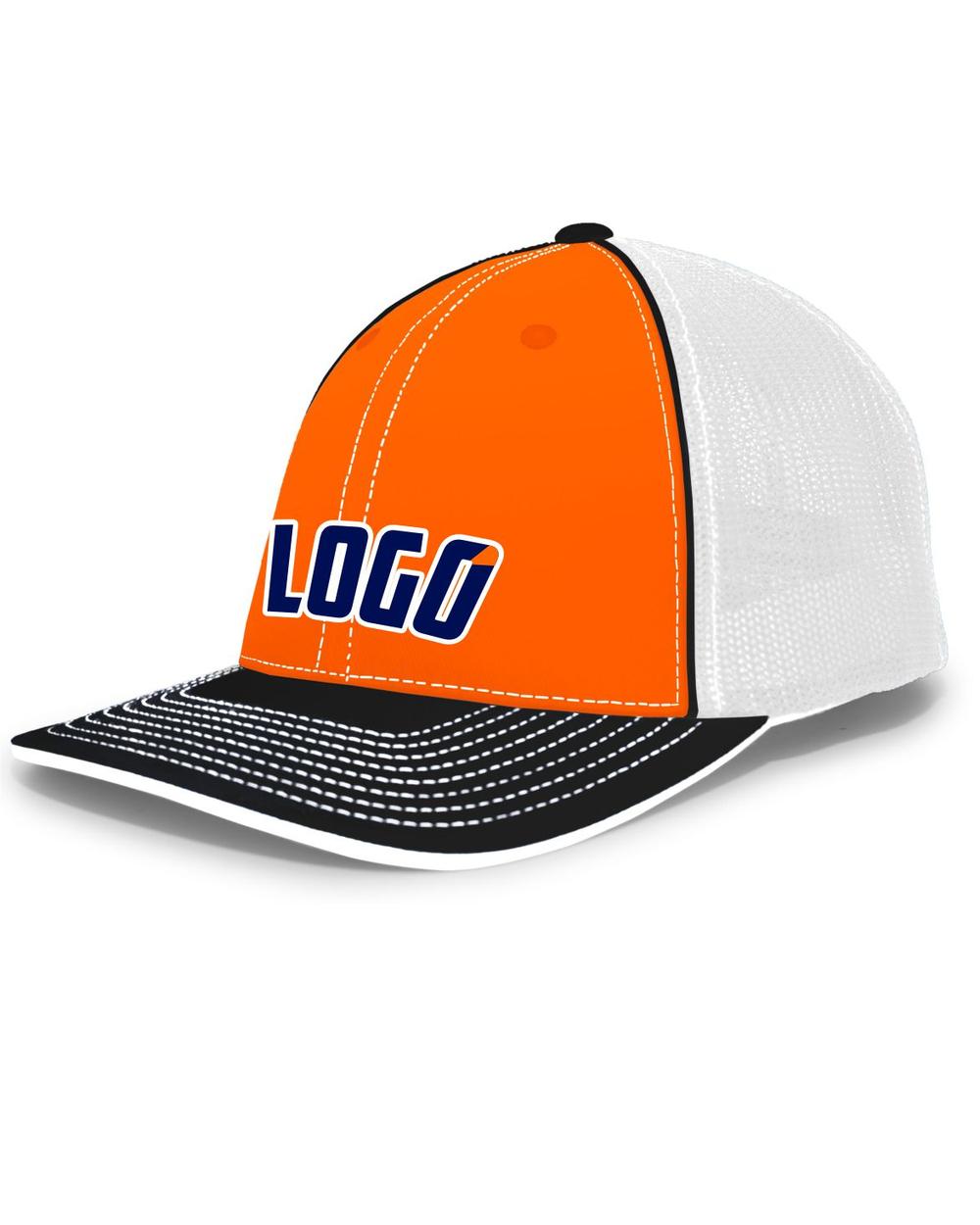 Pacific Trucker FlexFit MeshBack Custom Cap, color: Orange/White/Black