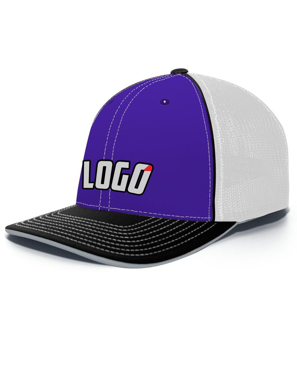 Pacific Trucker FlexFit MeshBack Custom Cap, color: Purple/White/Black