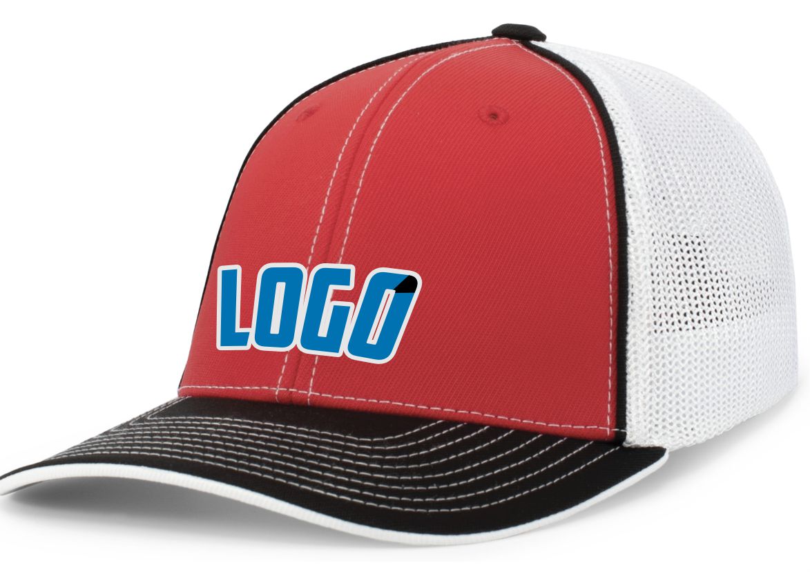 404MWL Unisex Trucker FlexFit MeshBack Custom Cap, color: Red/White/Black