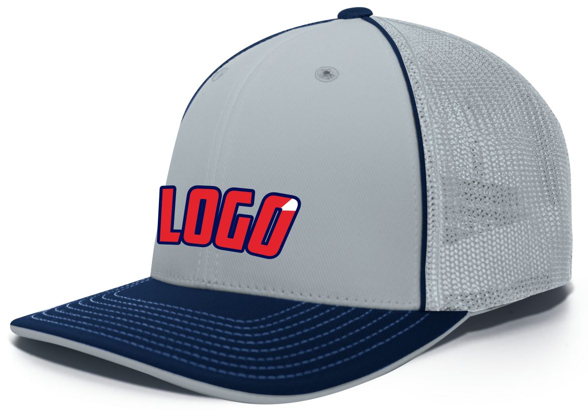 404MWL Unisex Trucker FlexFit MeshBack Custom Cap, color: Silver/Navy