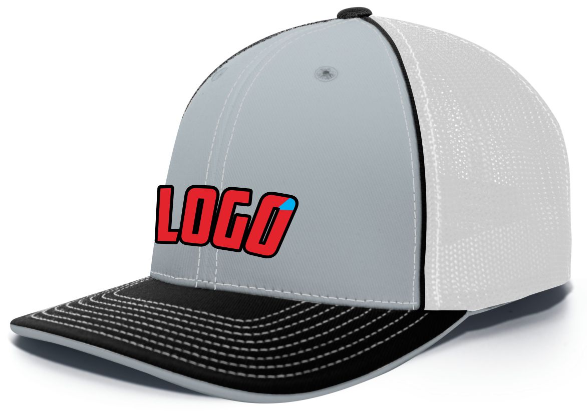 404MWL Unisex Trucker FlexFit MeshBack Custom Cap, color: Silver/White/Black