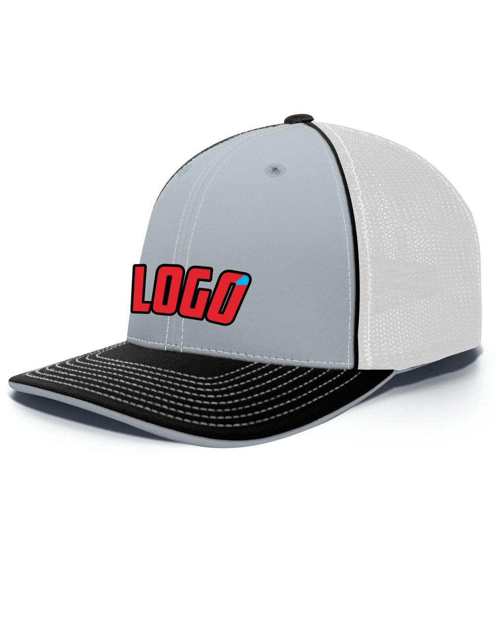 Pacific Trucker FlexFit MeshBack Custom Cap, color: Silver/White/Black